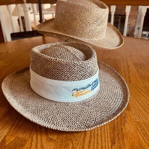 TWO Lands' End Tan and White Woven Sun Hats